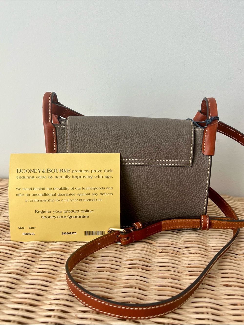 Dooney & Bourke Pebbled Leather Crossbody Taupe Brown Trim NWT - Picture 7 of 8